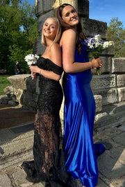 Black Lace Off-Shoulder Sleeveless Prom Dress