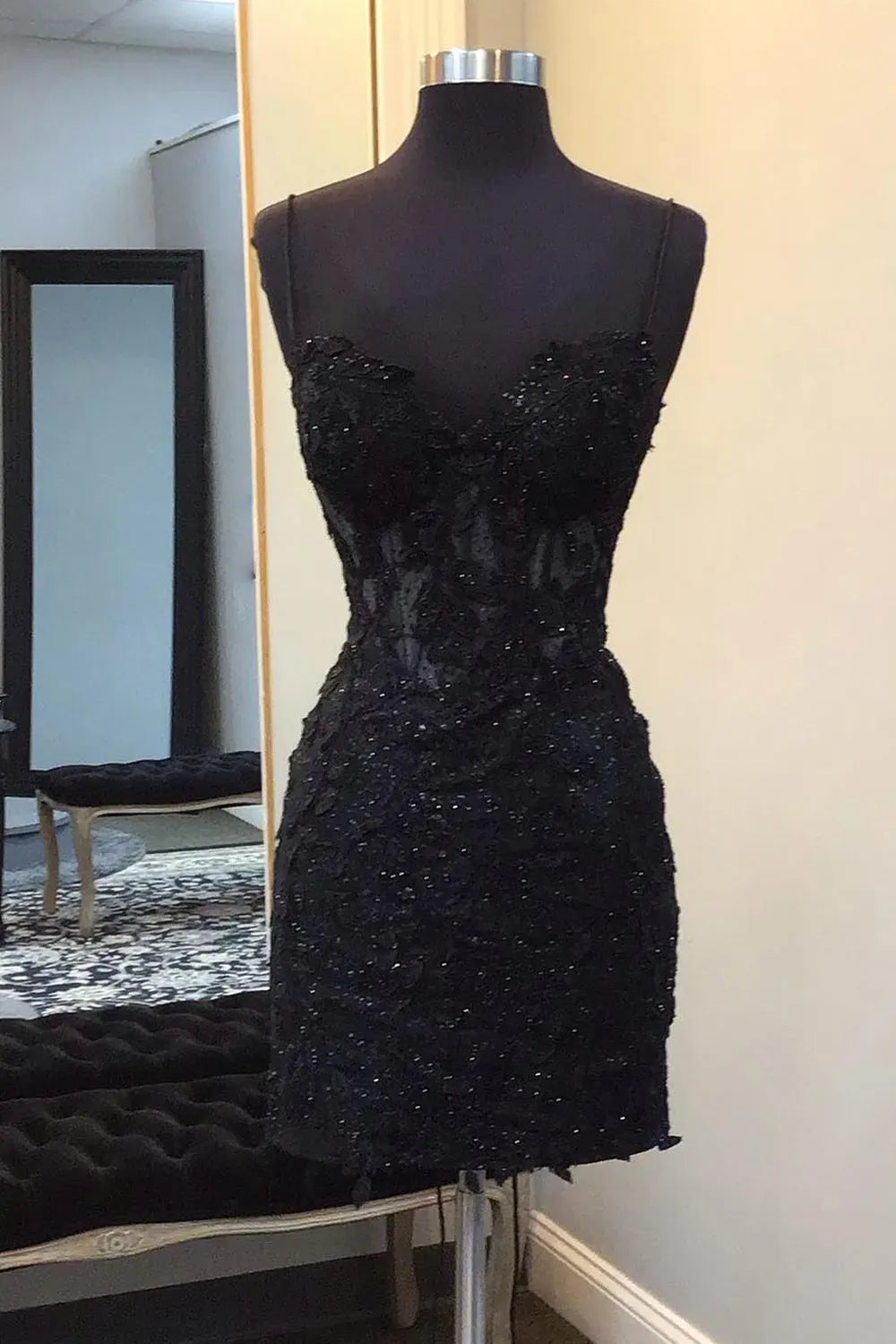Black Lace Sweetheart Strapless Bodycon Homecoming Dress Black / US 10