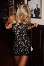 Black Lace Tight Strapless Mini Party Homecoming Dress