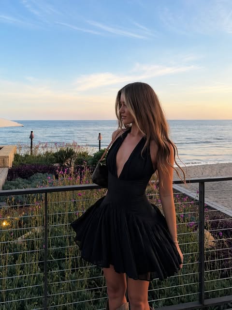 Black Low V-Neck Halter Backless Satin A-Line Homecoming Dress