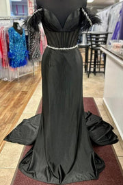 Black Off-Shoulder Sleeveless Mermaid Prom Party Dress