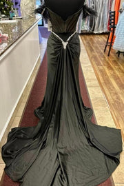 Black Off-Shoulder Sleeveless Mermaid Prom Party Dress