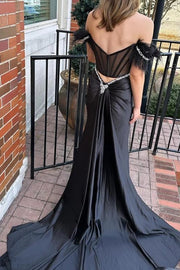 Black Off-Shoulder Sleeveless Mermaid Prom Party Dress