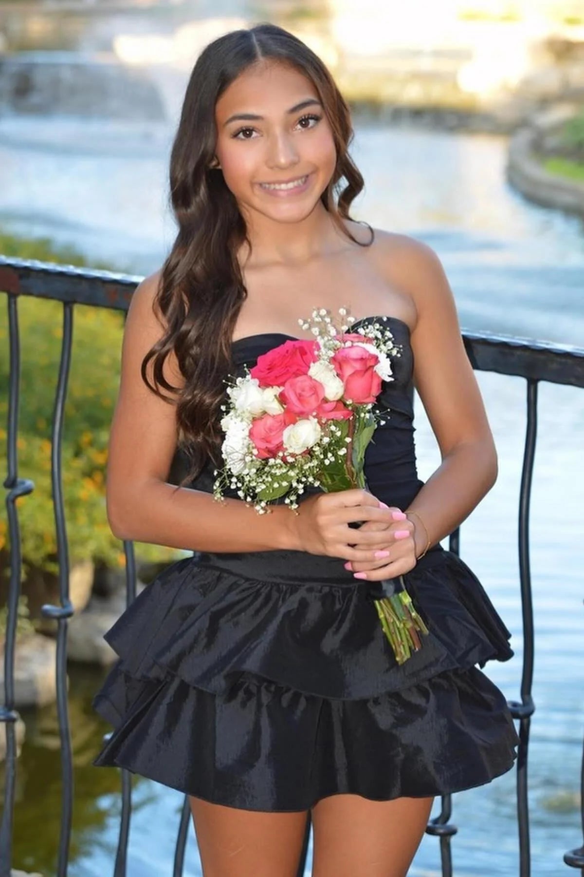 Black Satin A-Line Empire Tiered Mini Party Homecoming Dress