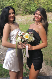Black Satin Sheath Strapless Mini Party Homecoming Dress