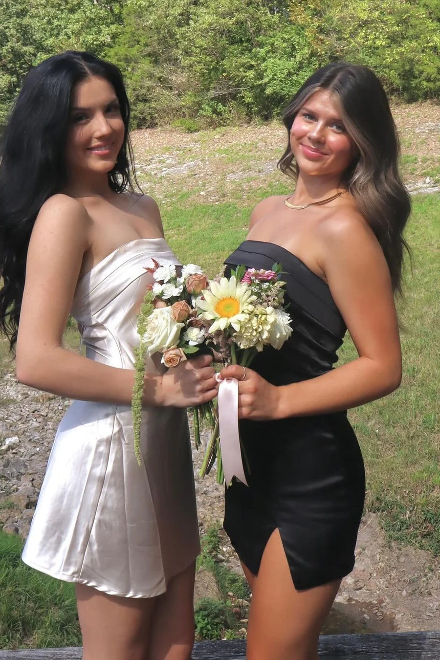 Black Satin Sheath Strapless Mini Party Homecoming Dress