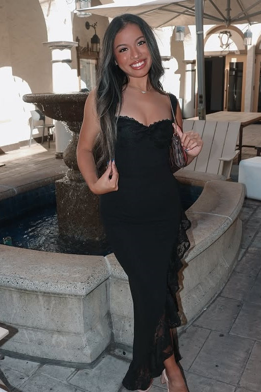 Black Sweetheart Straps Party Prom Dress With Lace Ruffle