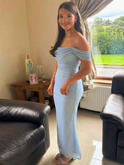 Bateau Off-Shoulder Fitted Pleated Party Prom Dress