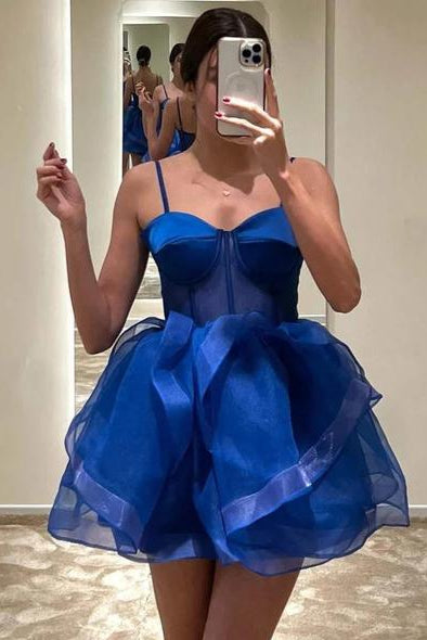 A-Line Royal Blue Corset Layered Short Party Homecoming Dress