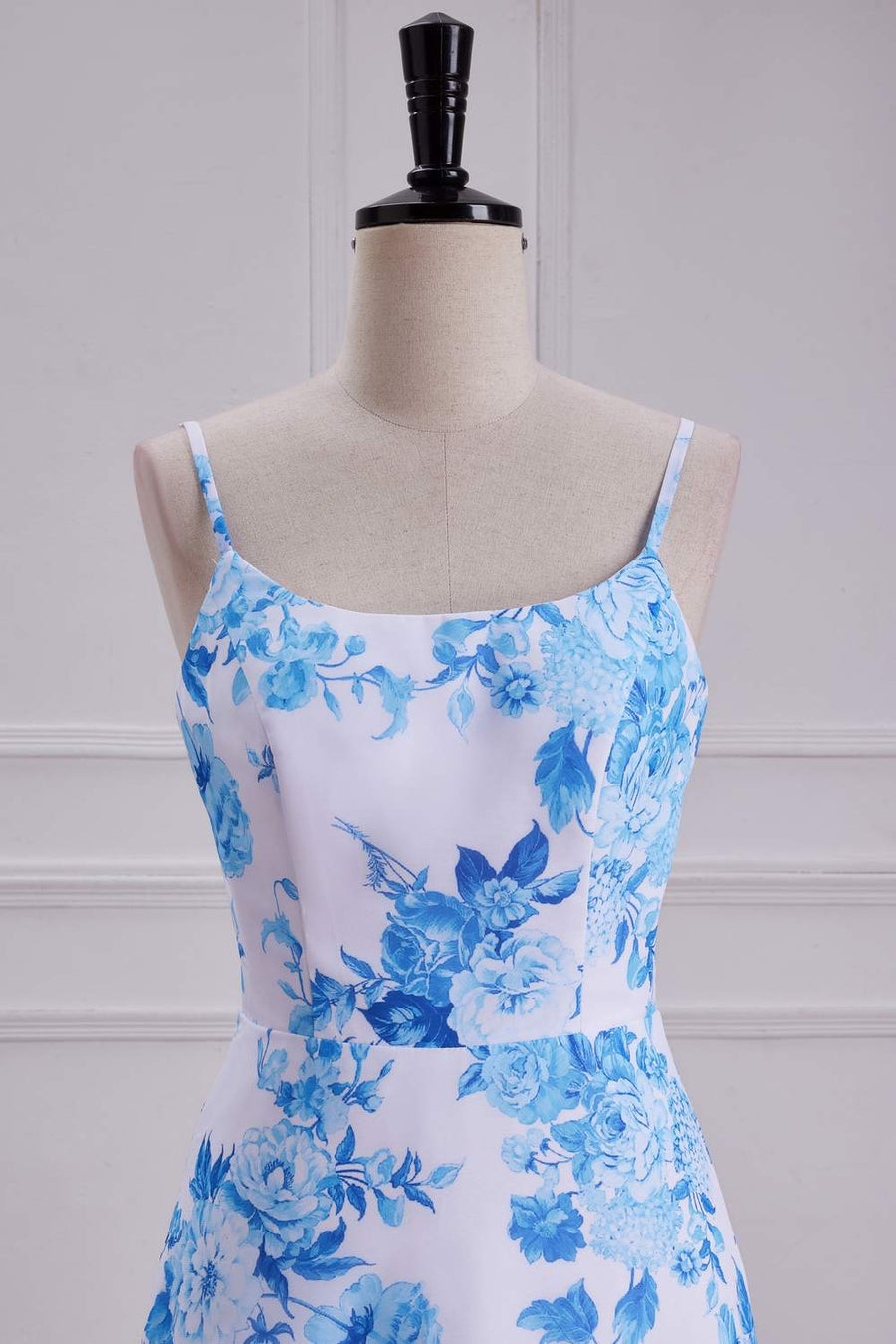 Blue Floral Spaghetti Straps A-line Long Bridesmaid Dress | Joyofdress Blue Floral Spaghetti Straps A-line Long Bridesmaid Dress | Joyofdress