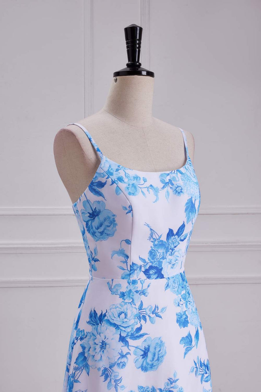 Blue Floral Spaghetti Straps A-Line Long Bridesmaid Dress Blue / US 14 Blue Floral Spaghetti Straps A-Line Long Bridesmaid Dress Blue / US 14