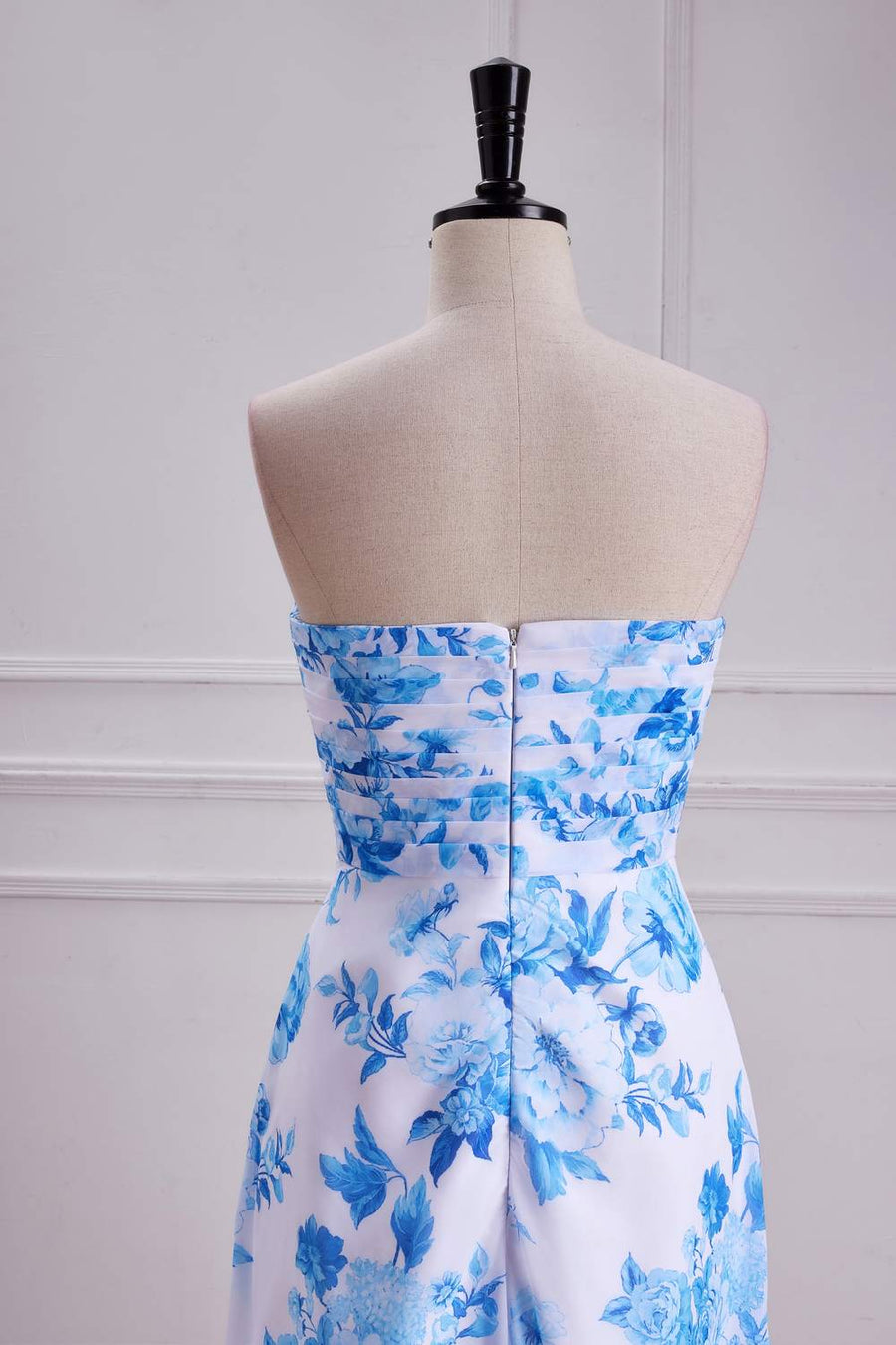 Blue Floral Strapless A-line Long Bridesmaid Dress Blue / US 12 Blue Floral Strapless A-line Long Bridesmaid Dress Blue / US 12