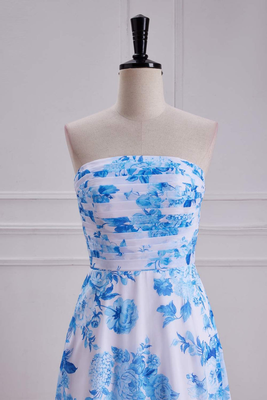 Blue Floral Strapless A-line Long Bridesmaid Dress Blue / US 12 Blue Floral Strapless A-line Long Bridesmaid Dress Blue / US 12