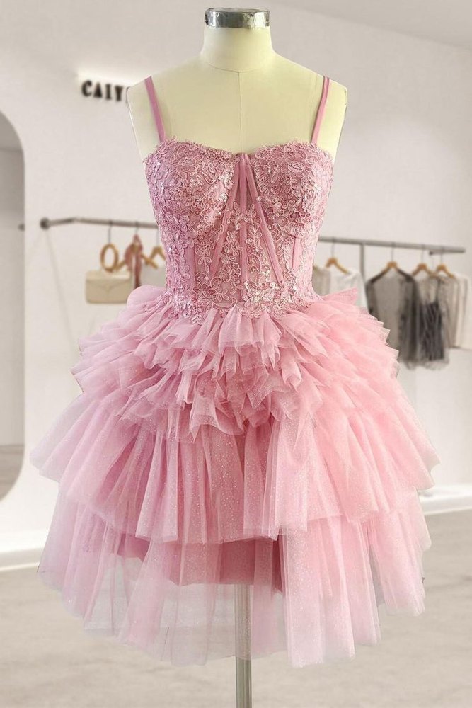 Blush Appliques Tiered Ruffle Short Homecoming Dress Blush / US 12 Blush Appliques Tiered Ruffle Short Homecoming Dress Blush / US 12