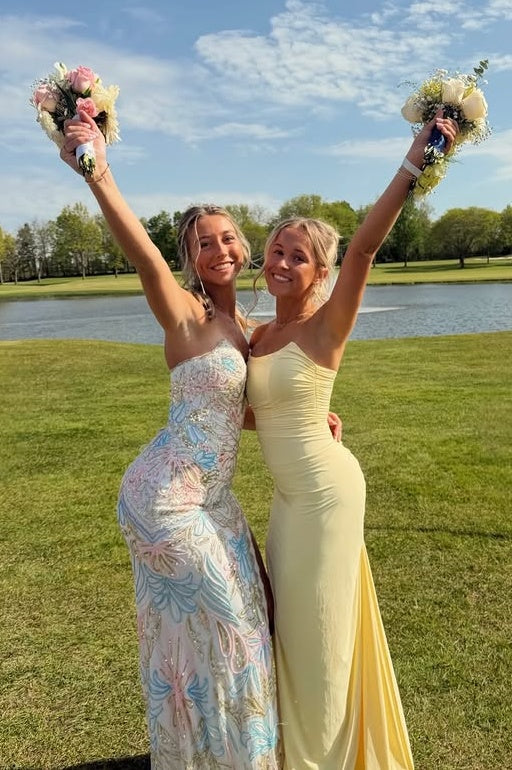 Boat Strapless Lace-Up Mermaid Satin Party Prom Dress With Train