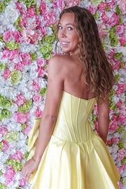 Boat Strapless Satin A-Line Empire Croset Short Homecoming Dress