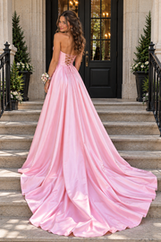 Boat Strapless Satin And Lace Mermaid Party Prom Dress With Train