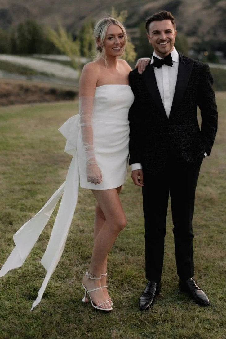 Bodycon Satin Strapless Empire Short Wedding Dress White / US 12 Bodycon Satin Strapless Empire Short Wedding Dress White / US 12