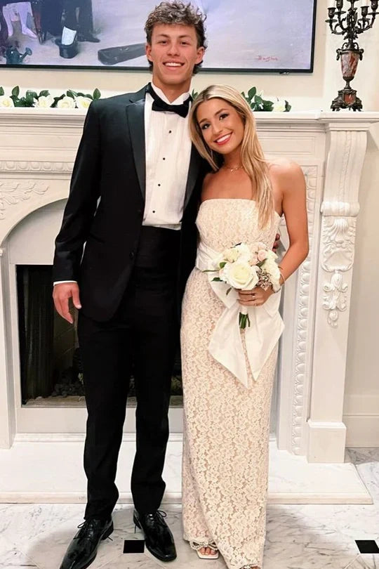 Bodycon Strapless Empire Lace Party Prom Dress With Bow