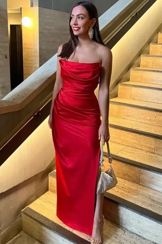 Bodycon Strapless Empire Party Prom Dress With Slde Slit