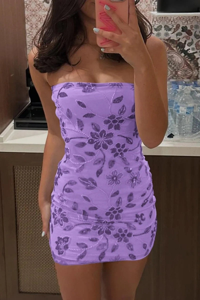 Bodycon Strapless Floral Appliques Mini Summer Homecoming Dress