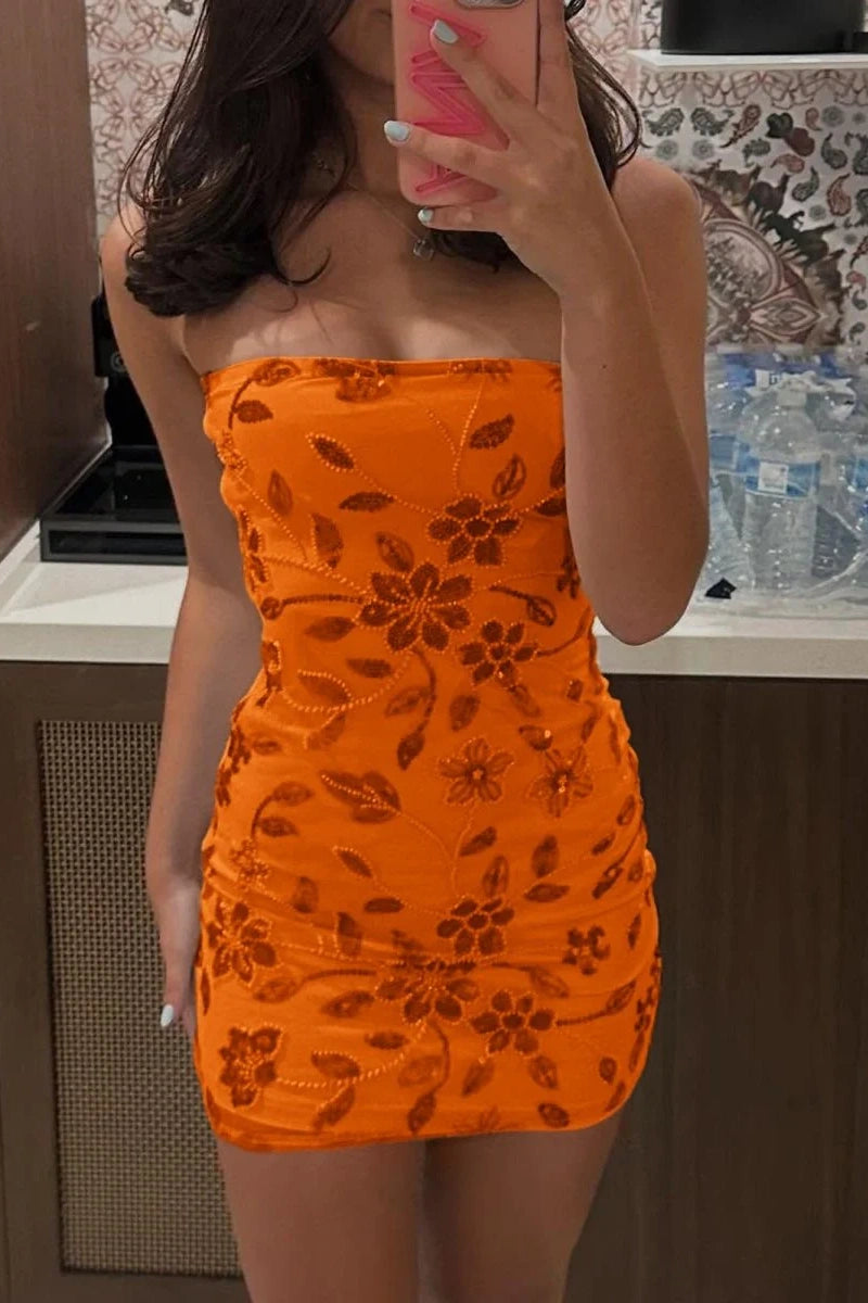 Bodycon Strapless Floral Appliques Mini Summer Homecoming Dress