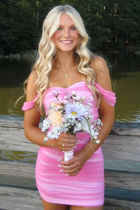 Bodycon Sweetheart Off-Shoulder Empire Mini Homecoming Dress Pink / US 6
