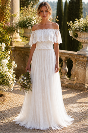 Bohemia A-Line Off-Shoulder Lace And Tulle Summer Wedding Dress