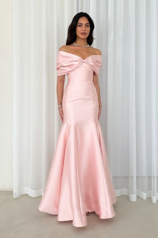Bow Off-Shoulder Satin Mermaid Empire Party Prom Dress