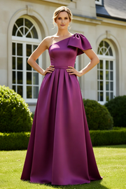 Bow One Shoulder A-Line Satin Floor-Length Mother Of The Bride Dress