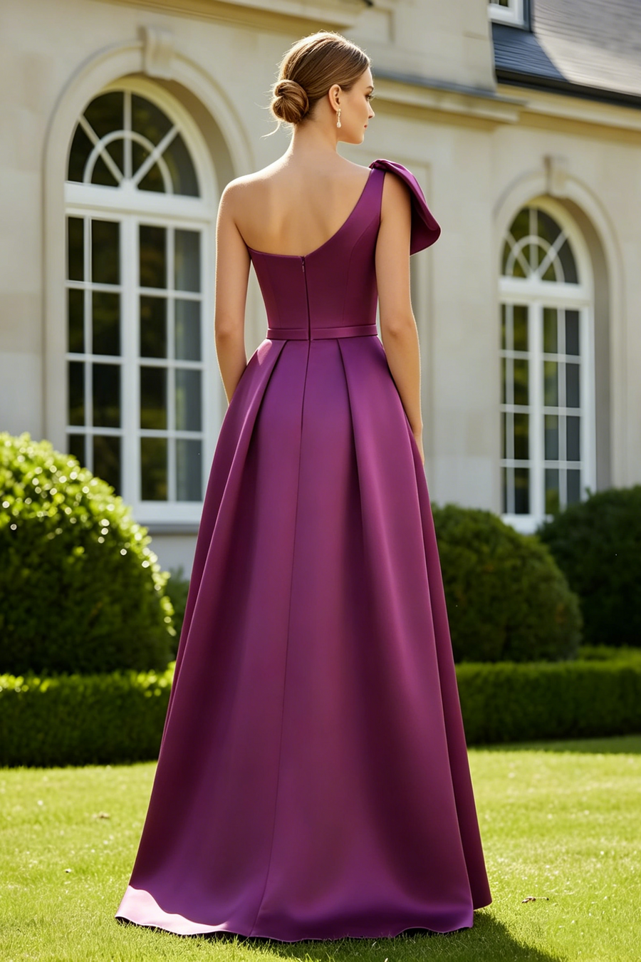 Bow One Shoulder A-Line Satin Floor-Length Mother Of The Bride Dress