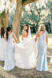 Bow One Shoulder Empire Long Bridesmaid Dress