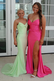 Bow Strapless Sleeveless Mermaid Satin Party Prom Dress With Train