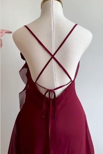 Burgundy Chiffon Sleeveless Empire Lace Up Homecoming Party Dress