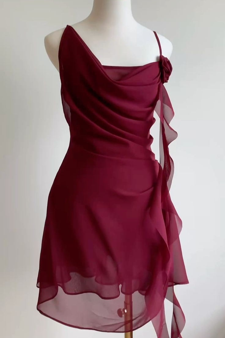 Burgundy Chiffon Sleeveless Empire Lace Up Homecoming Party Dress
