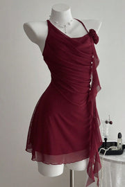 Burgundy Chiffon Sleeveless Empire Lace Up Homecoming Party Dress