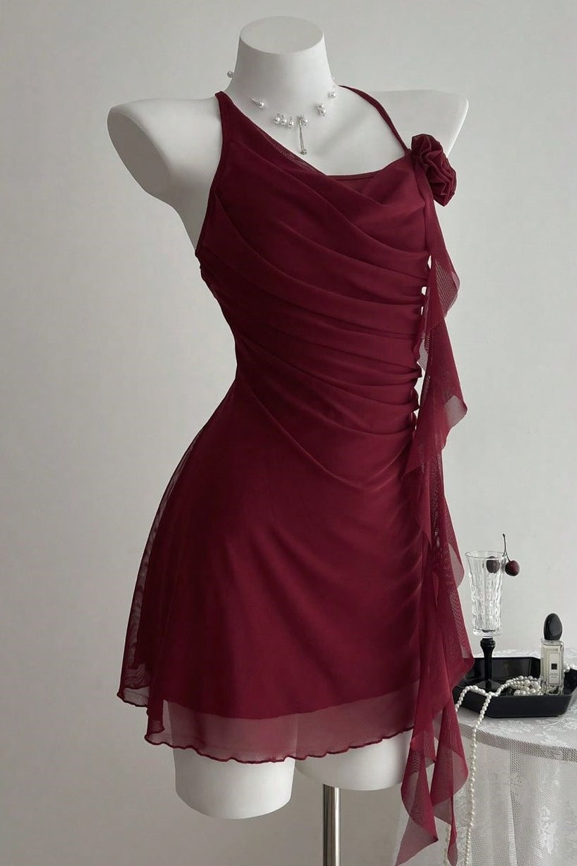Burgundy Chiffon Sleeveless Empire Lace Up Homecoming Party Dress