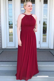 Burgundy Sleeveless A-Line Chiffon Brudesmaid Dress