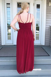 Burgundy Sleeveless A-Line Chiffon Brudesmaid Dress