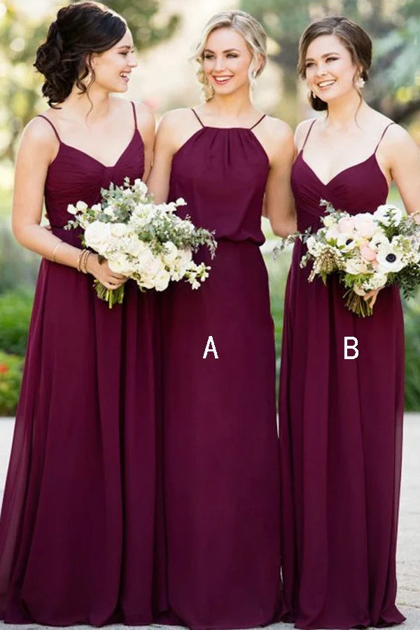 Burgundy Sleeveless A-Line Empire Different Styles Bridesmaid Dress