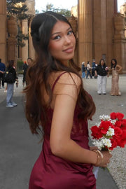 Burgundy Sweetheart Lace Appliques Satin Homecoming Dress
