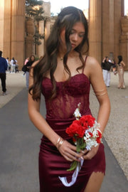 Burgundy Sweetheart Lace Appliques Satin Homecoming Dress