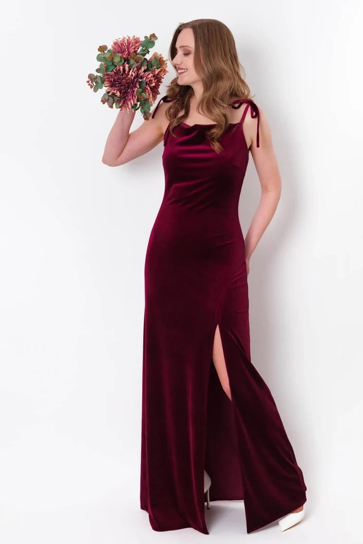 Burgundy Velvet Spaghetti Straps Empire Dress