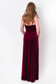 Burgundy Velvet Spaghetti Straps Empire Dress