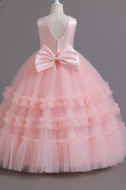 Candy Pink A-Line Scoop Sleeveless With Bow Flower Girl Dress