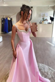 Candy Pink A-Line Sleeveless Beaded Party Prom Dress