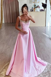 Candy Pink A-Line Sleeveless Beaded Party Prom Dress