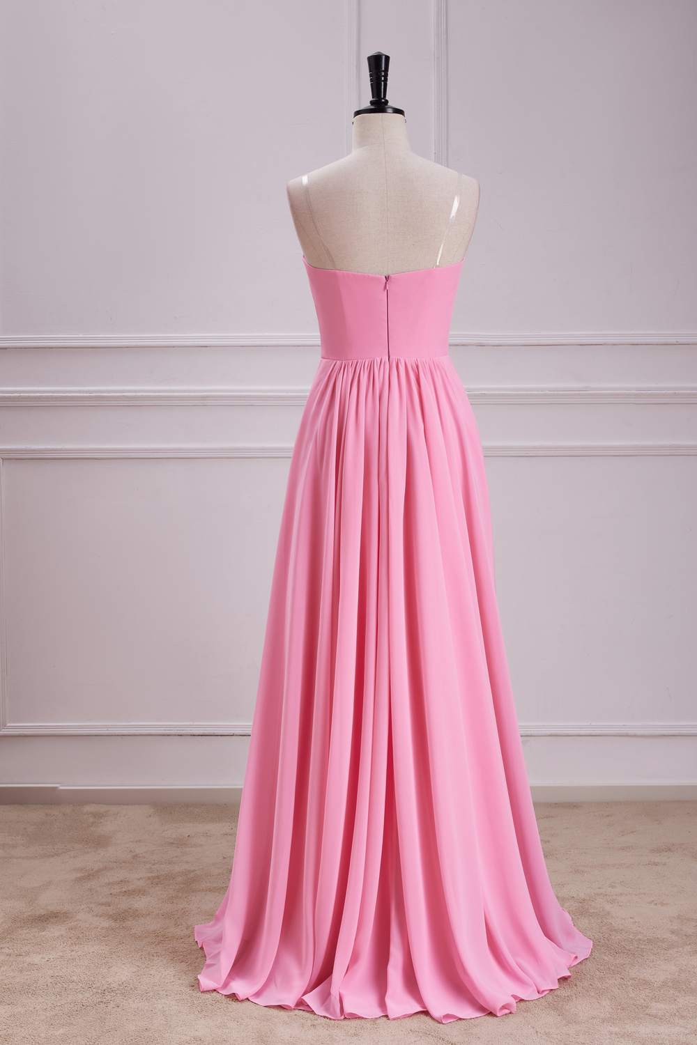 Candy Pink Strapless A-line Long Bridesmaid Dress with Bow Custom Color / US 6