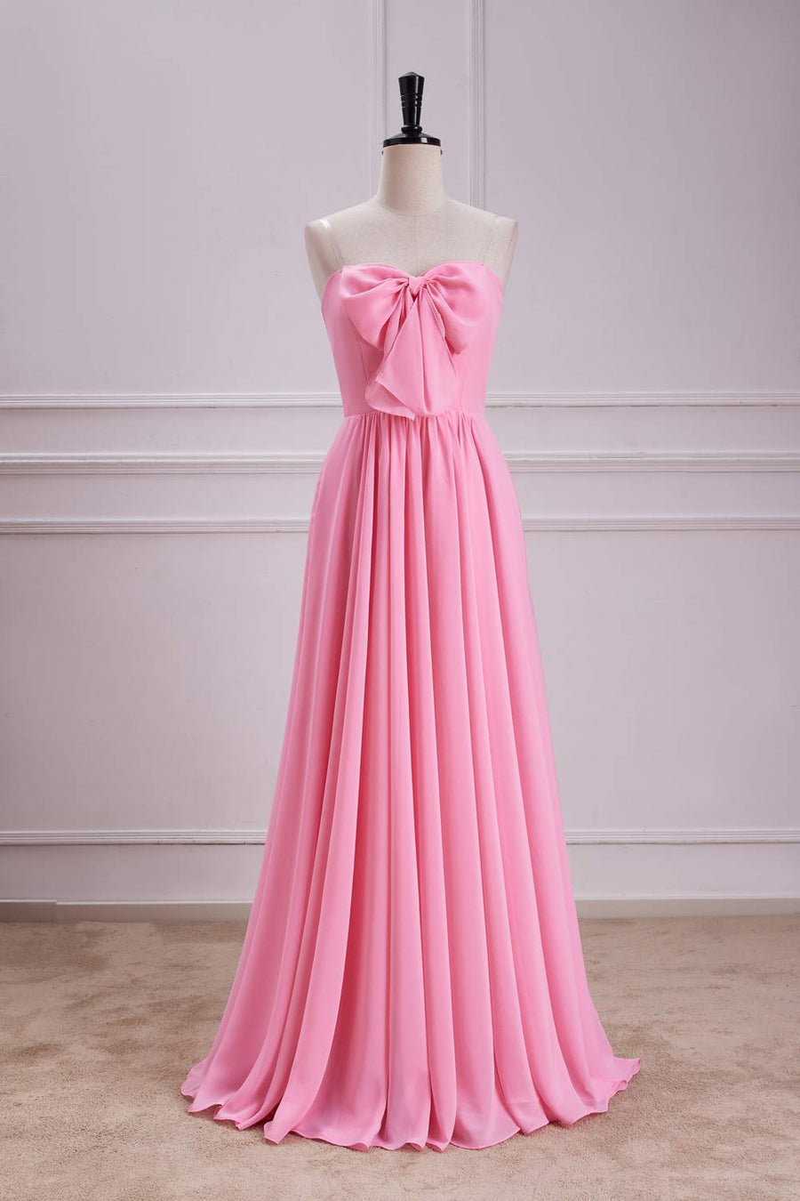 Candy Pink Strapless A-line Long Bridesmaid Dress with Bow Candy Pink / US 14 Candy Pink Strapless A-line Long Bridesmaid Dress with Bow Candy Pink / US 14