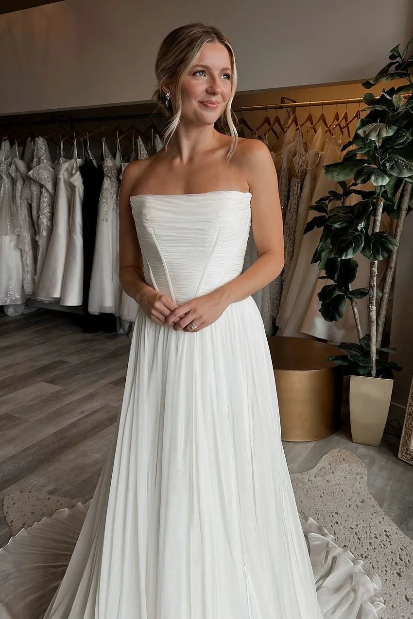 Casual A-Line Strapless Empire Chiffon Summer Wedding Dress